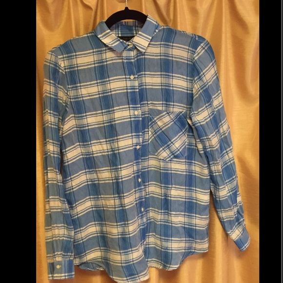 S Zara Light Blue and White Checkered Shirt - Picture 3 of 4