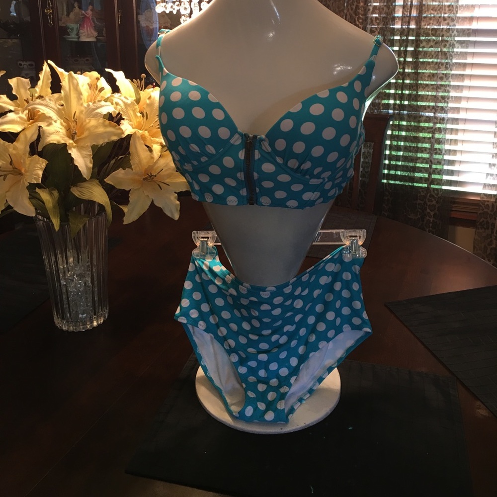 Blue polkadot bikini