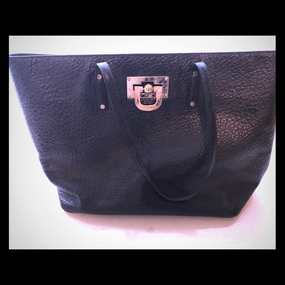 Black, large leather tote