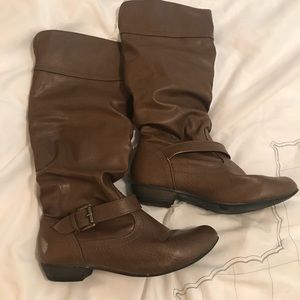 brown mid calf boots with buckle