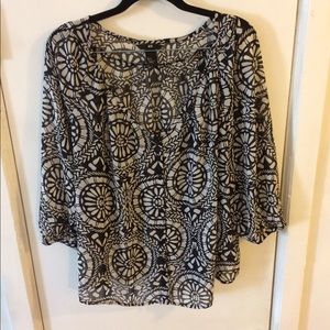 H&M black and white mosaic print peasant top Sz8