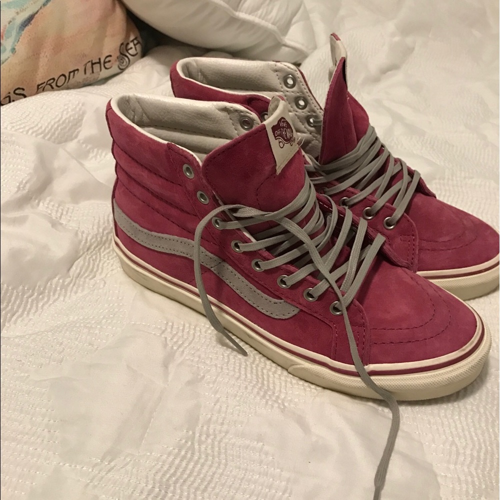 Pink suede hi top vans