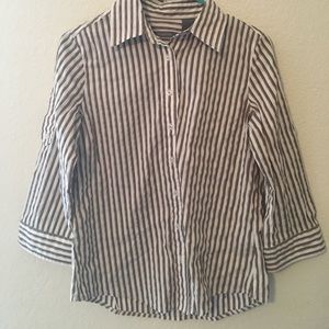 Brown white striped button up