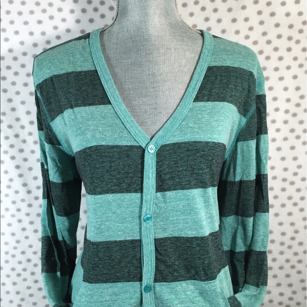 Green Striped Cardigan