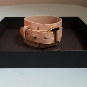 Ann Taylor pink leather cuff bracelet w gold clasp