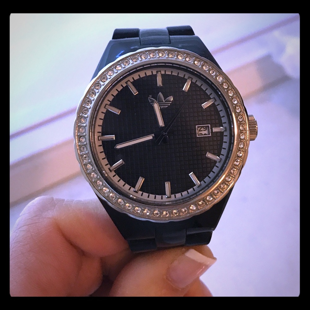 Black Adidas watch with Sparkle and Glitz