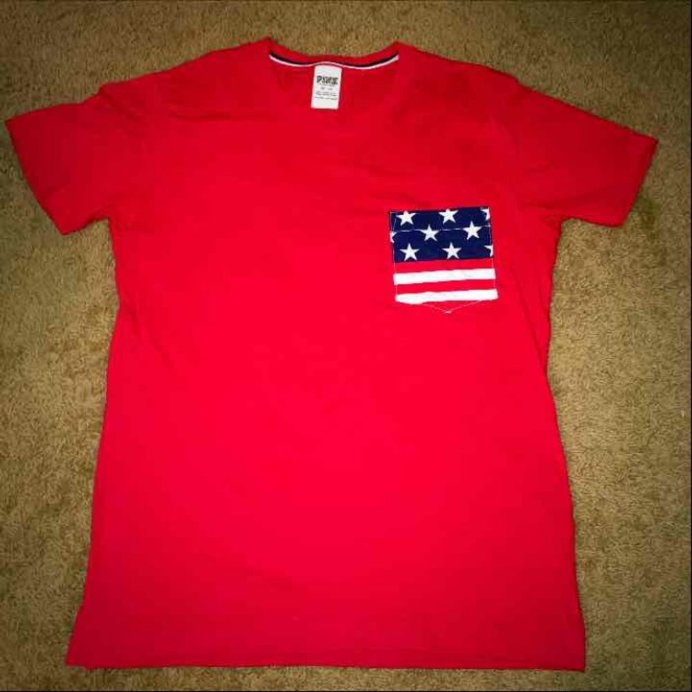 NWT VS PINK American Flag Pocket Tee XS  🇺🇸