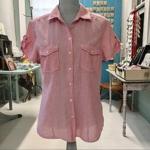 Button up shirt , pink and white pinstripe