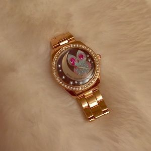 Betsey Johnson Women's Gold-Tone Owl & Moon Watch