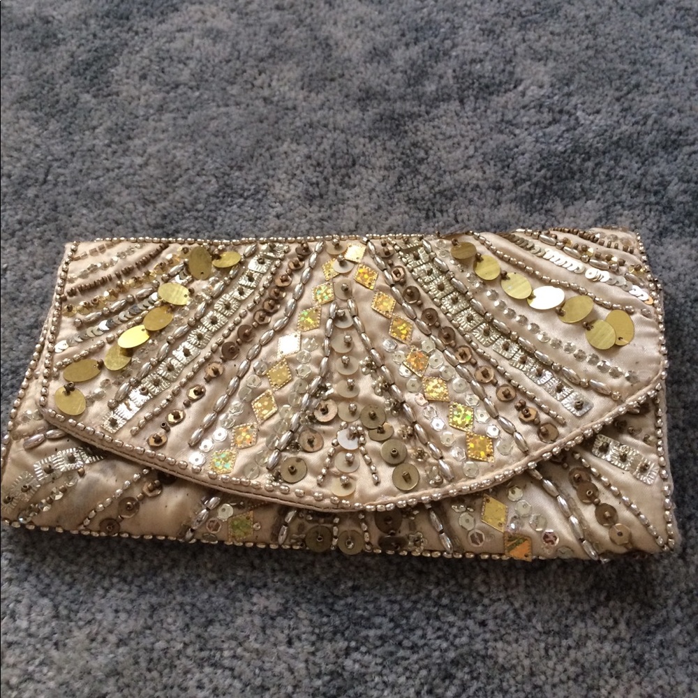 Gold Embellished Satin Evening Bag/Purse