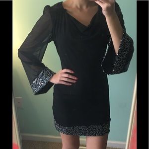 Black Mesh Sparkley Dress with Bell Sleeves
