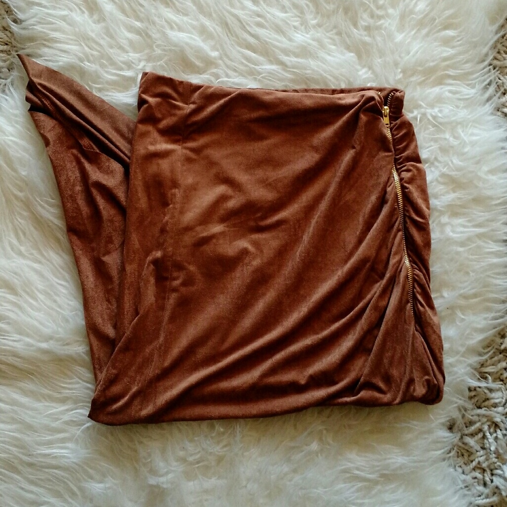 Camel colored asymmetrical skirt