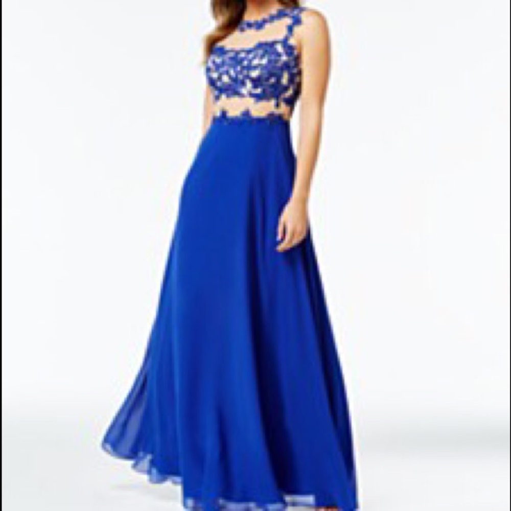 Blue Prom Dress with bling, rhinestones, mesh