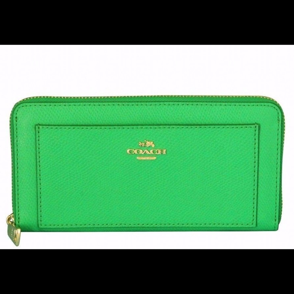 Coach Crossgrain Leather Accordion Wallet Green