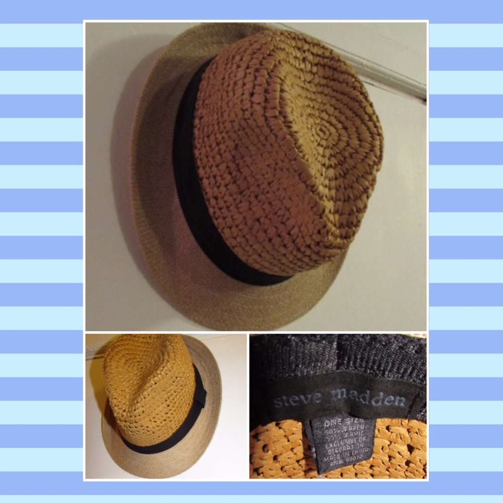 Straw fedora beach hat by Steve Madden OS
