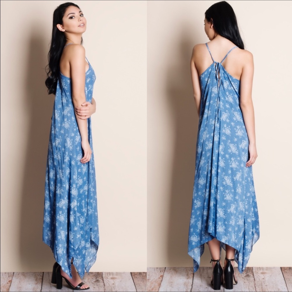 *ONE left!*Maxi Dress Blue Print Handkerchief Hem - Picture 4 of 4