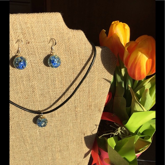 NWT Blue & clear necklace & earrings set, handmade - Picture 5 of 7