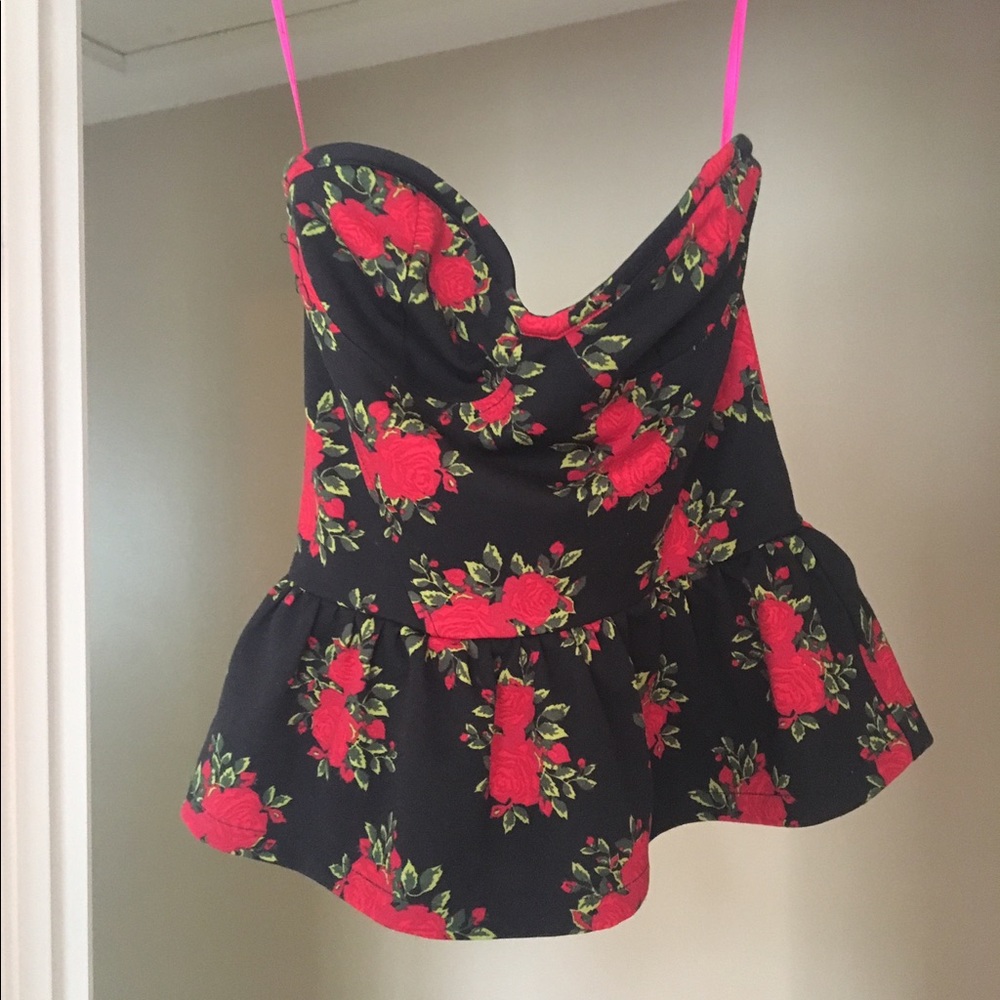 Flower Peplum Strapless Top