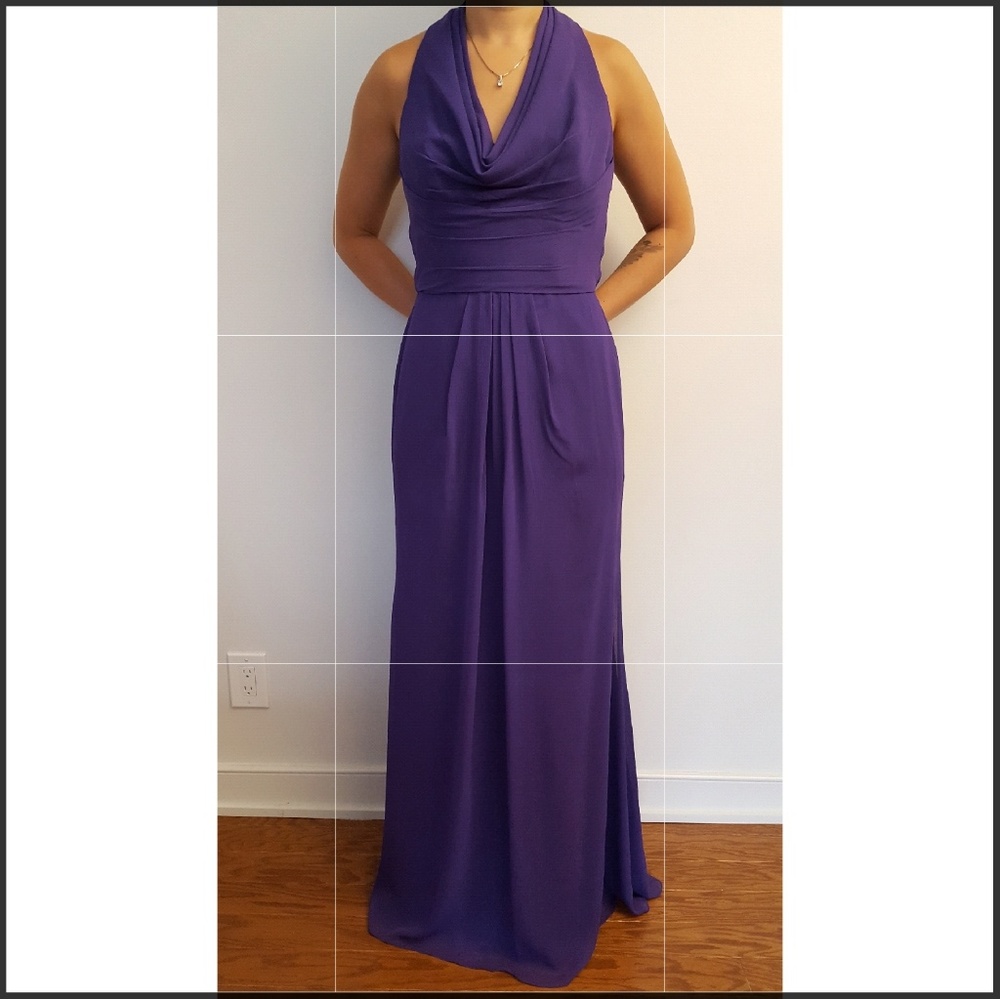 Elegant Cowl Neck Chiffon Purple Dress