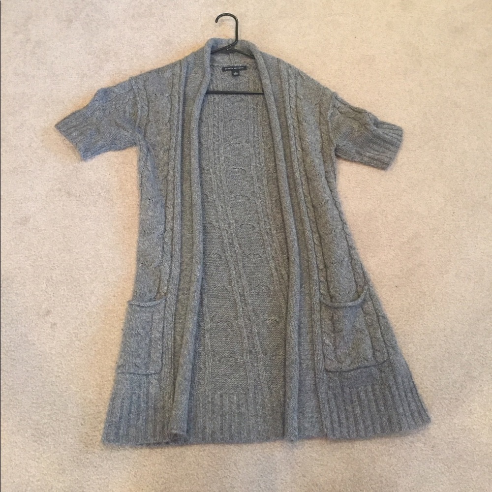 Long gray short sleeve cardigan