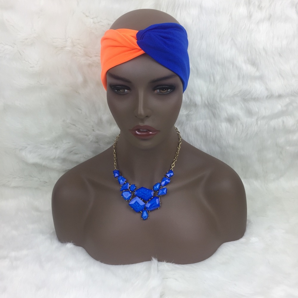 Turban Style Headband Blue & Orange