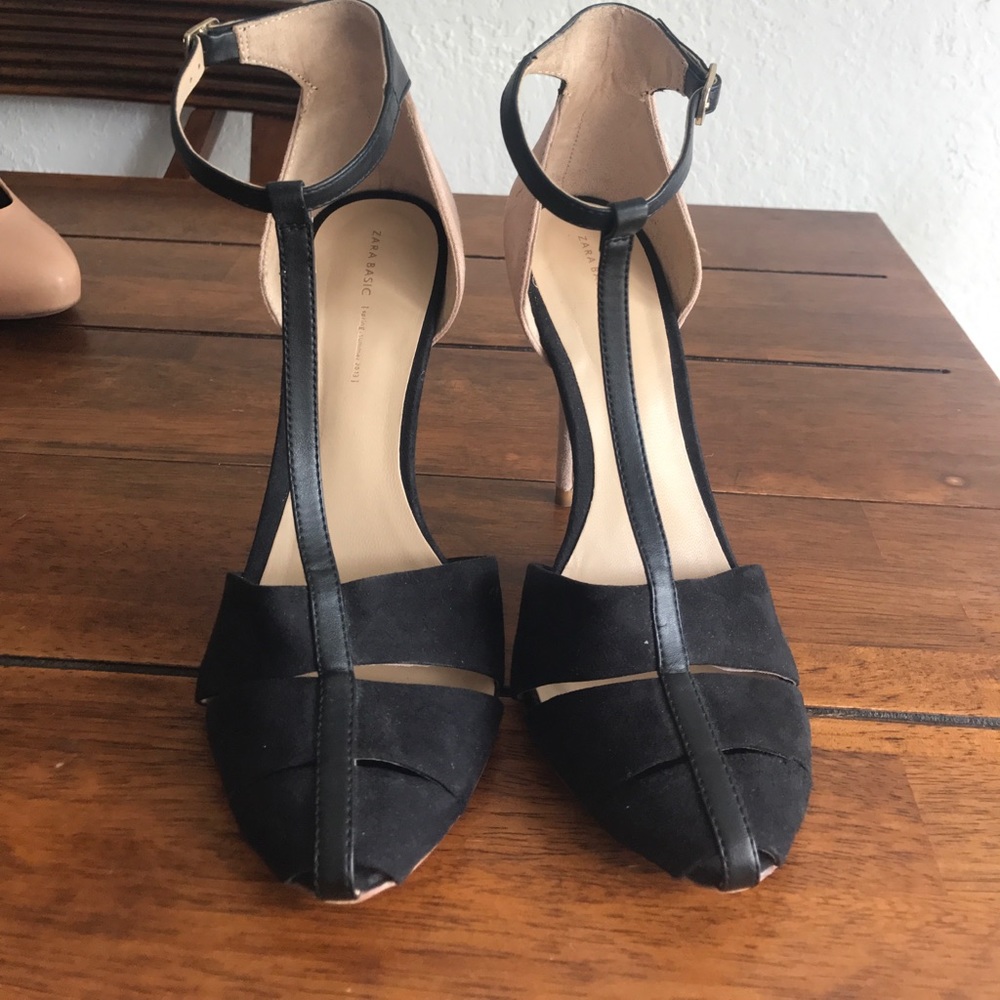 Zara black t-strap heels