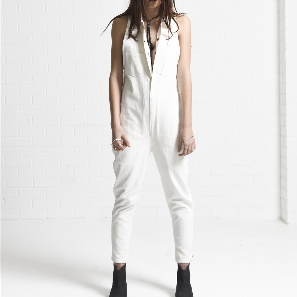 One teaspoon Braxton utility white denim jumpsuit