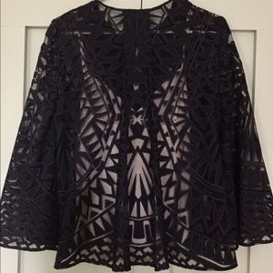 BCBG black lace geometric print  3/4 sleeve top
