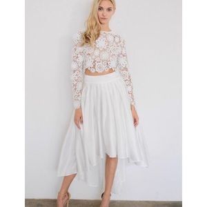 Formal high-low high waisted white skirt