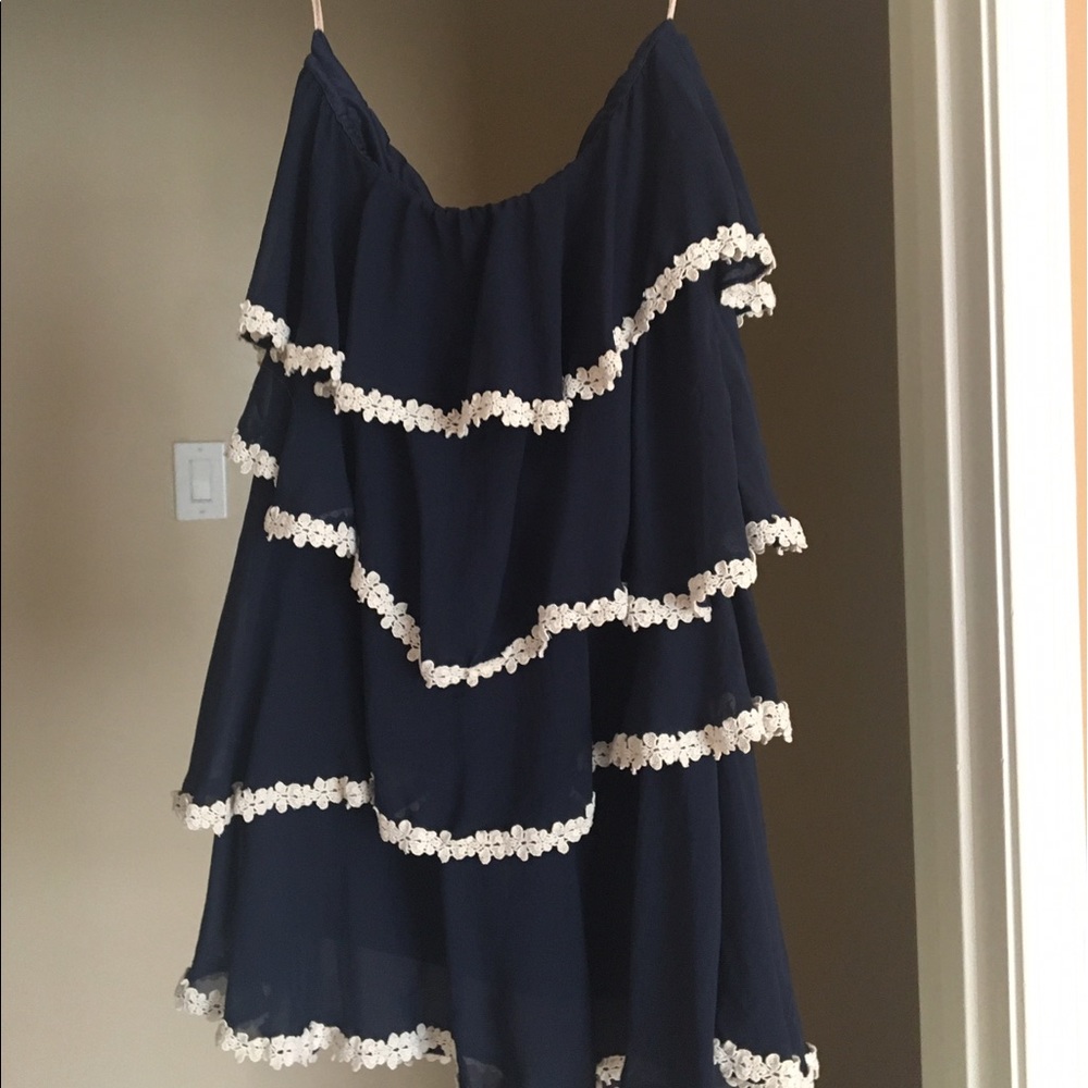 Multitiered Ruffled Navy Blue Dress