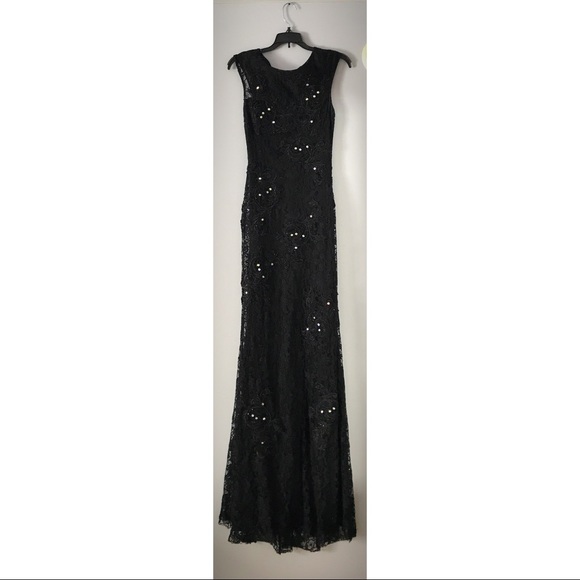 Black Lace Full Length Prom Dress - Picture 3 of 9