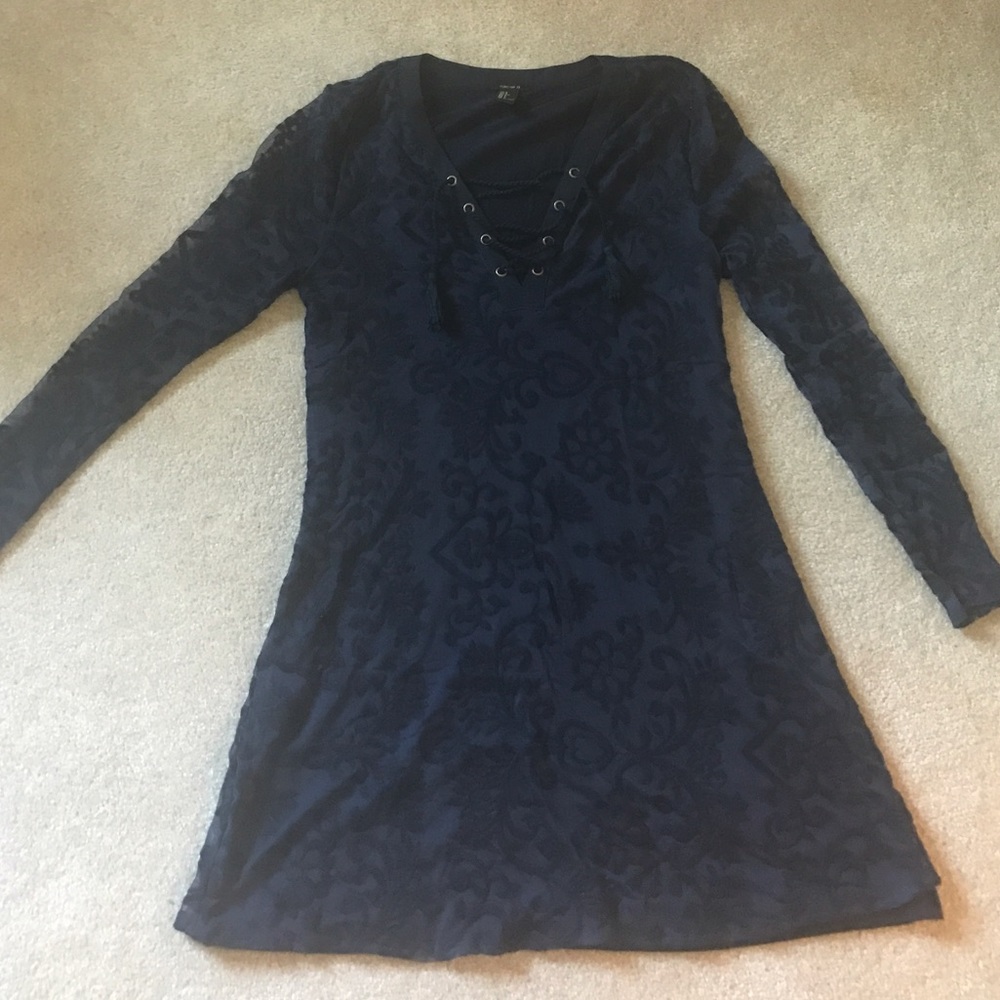 Sheer long sleeved navy dress