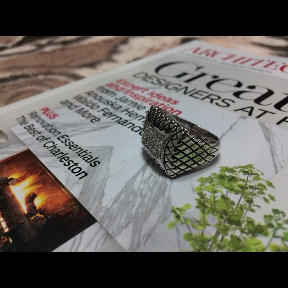 Sterling silver ring with pave diamonds