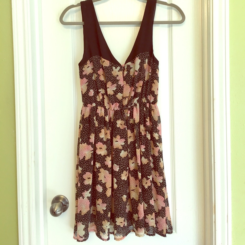 Black polkadots + flowers skater dress