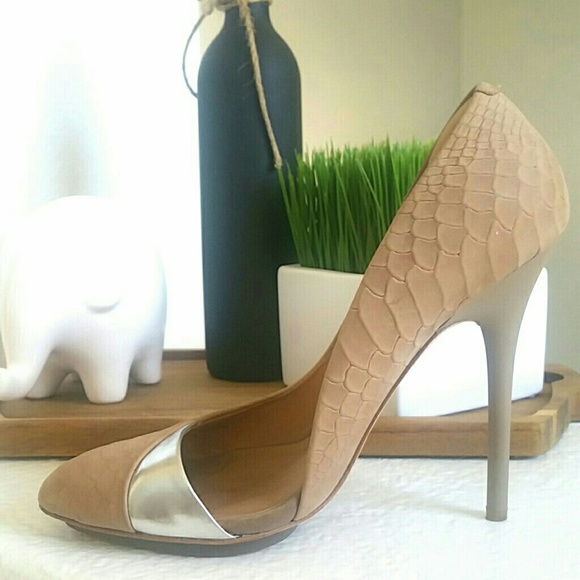 L.A.M.B. Shoes - L.A.M.B Beige Suede Pumps with Silver Accent