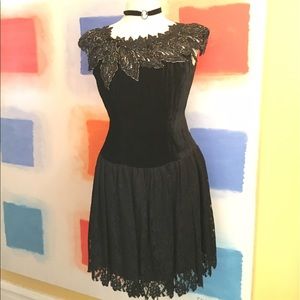Velvet & Lace Embellished Cocktail Dress