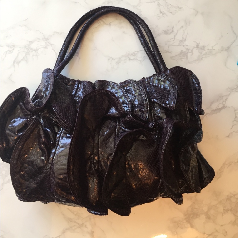 Purple ruffle shoulder purse EUC