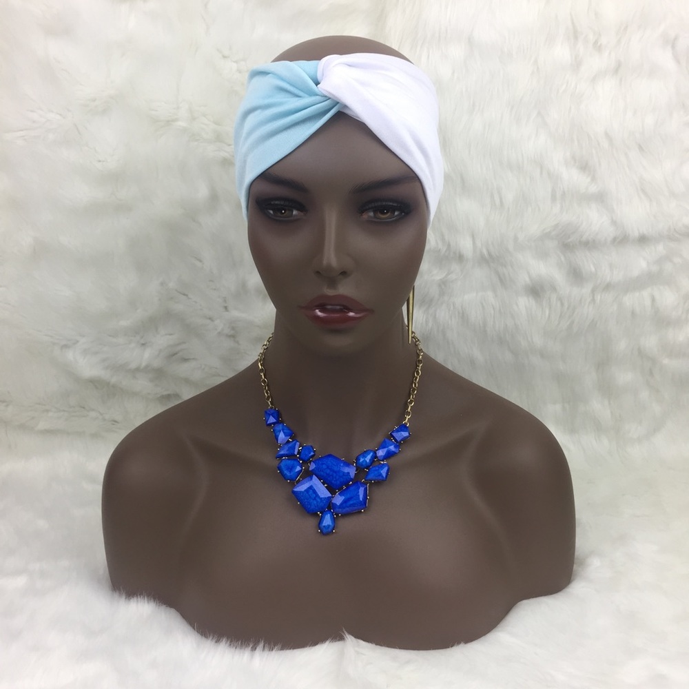 Turban Style Headband Blue & White