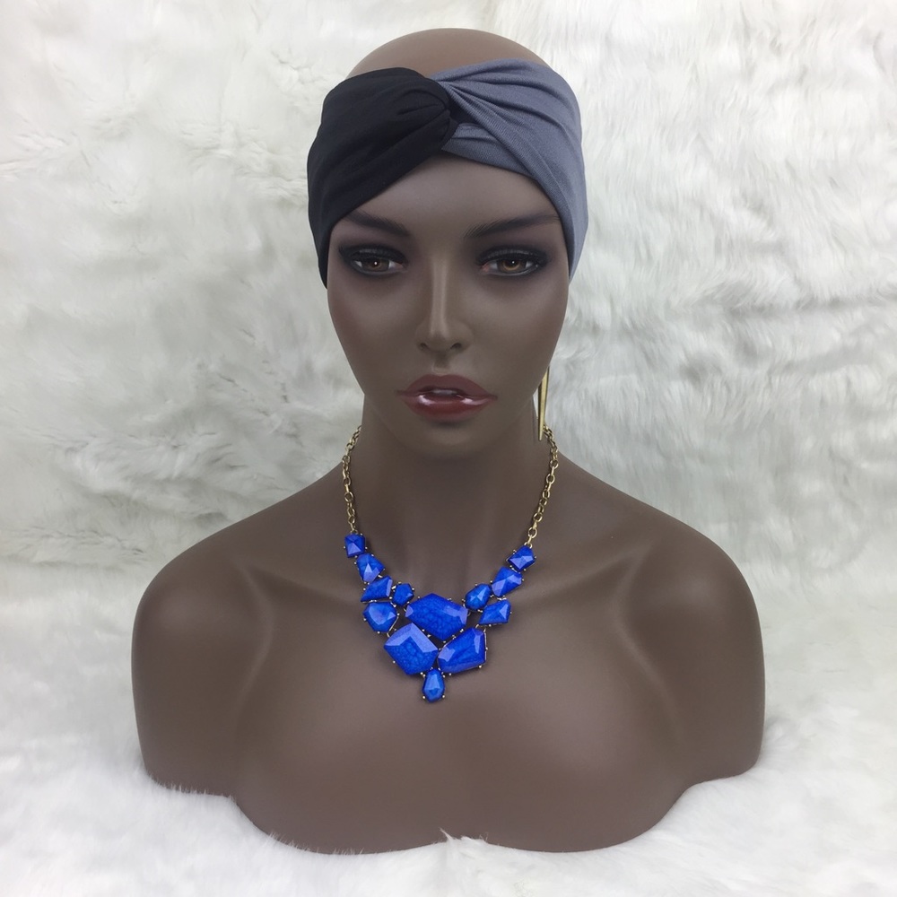 Turban Style Headband Gray & Black
