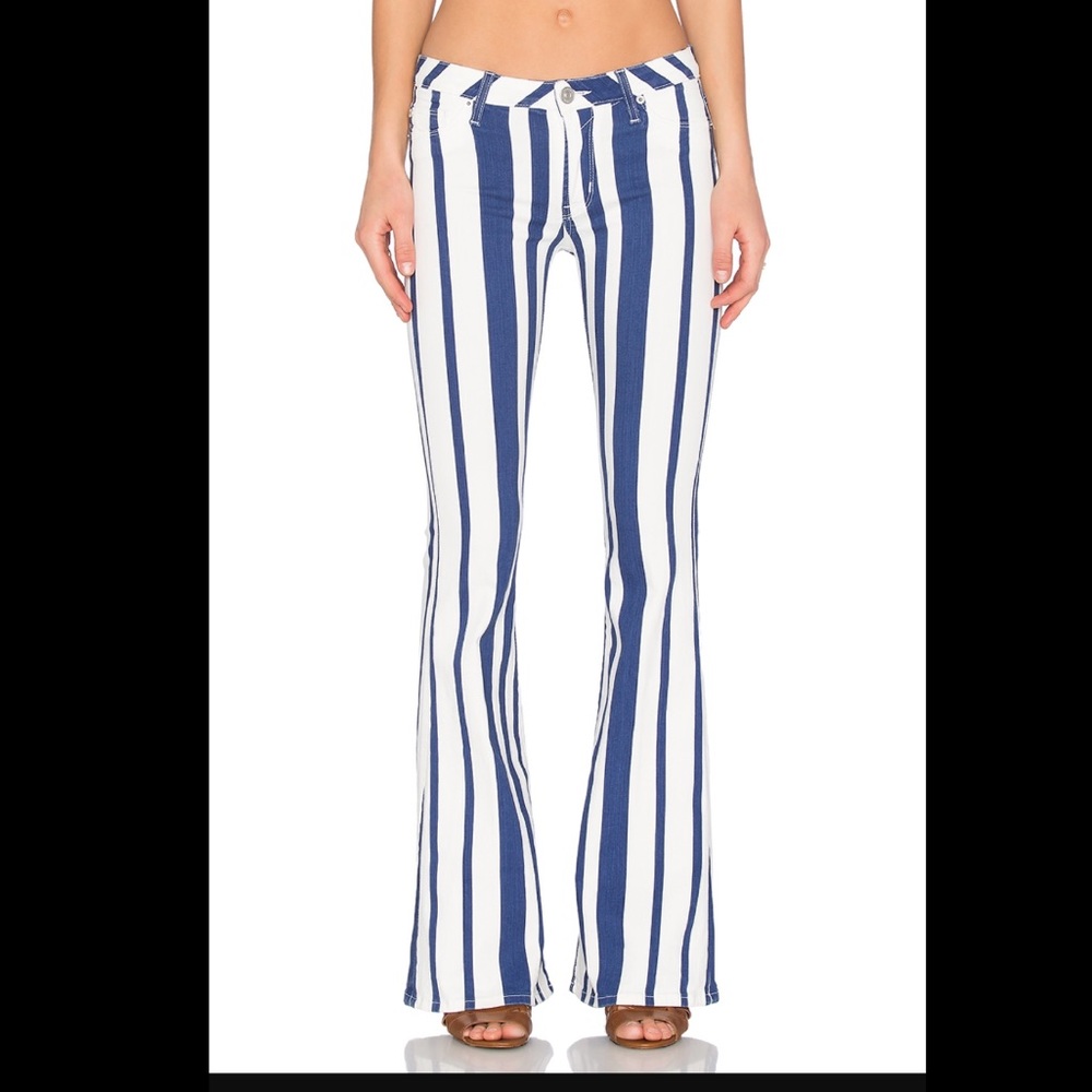 Mia Striped Flare-Leg Jeans, Navy/Multi