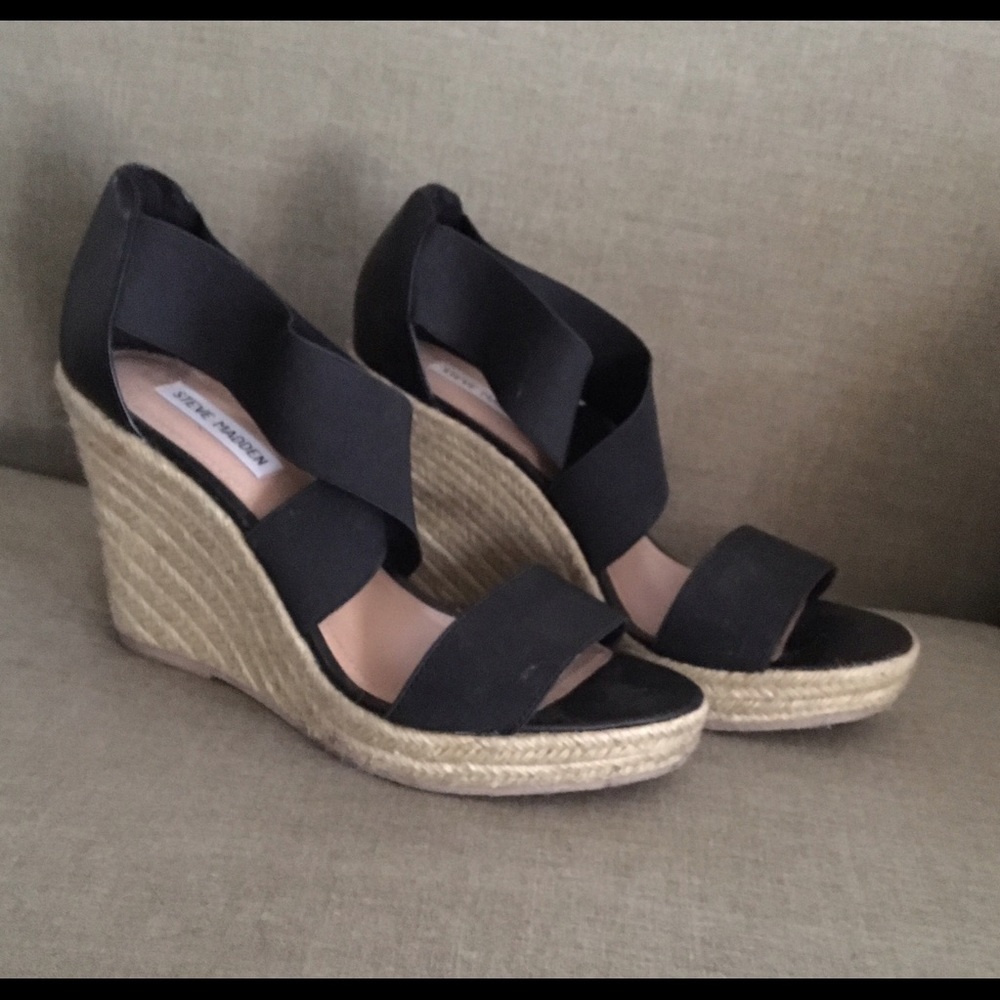 Steve Madden black slip on high wedge