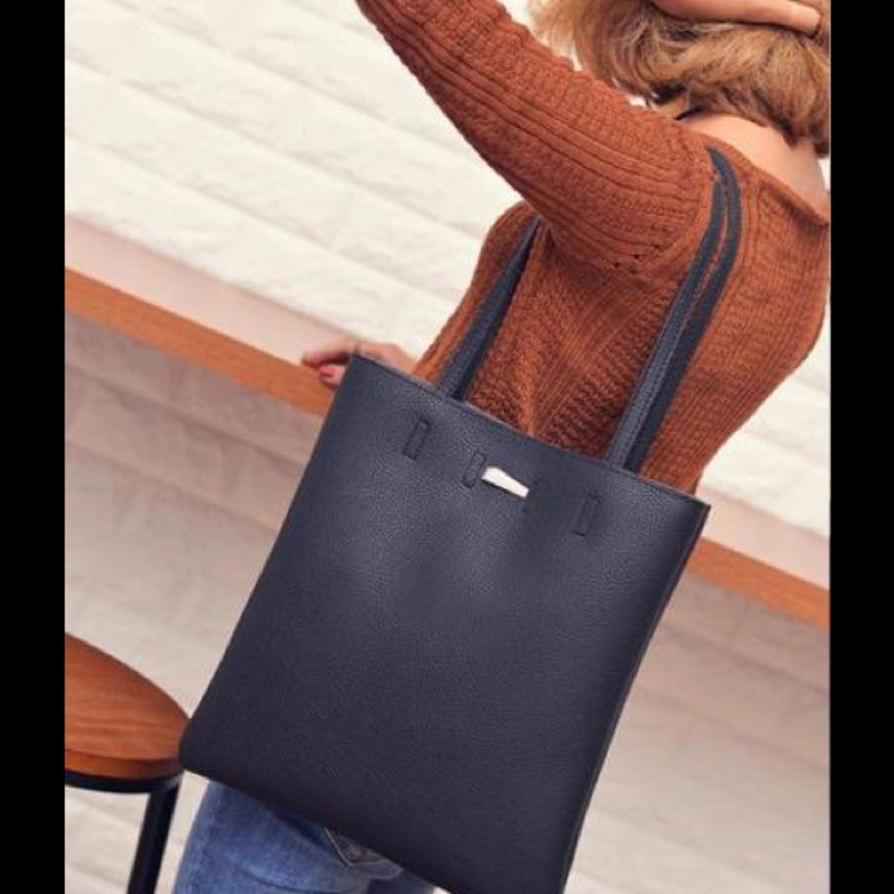 Vegan Modern Gray Pebbled Leather Tote