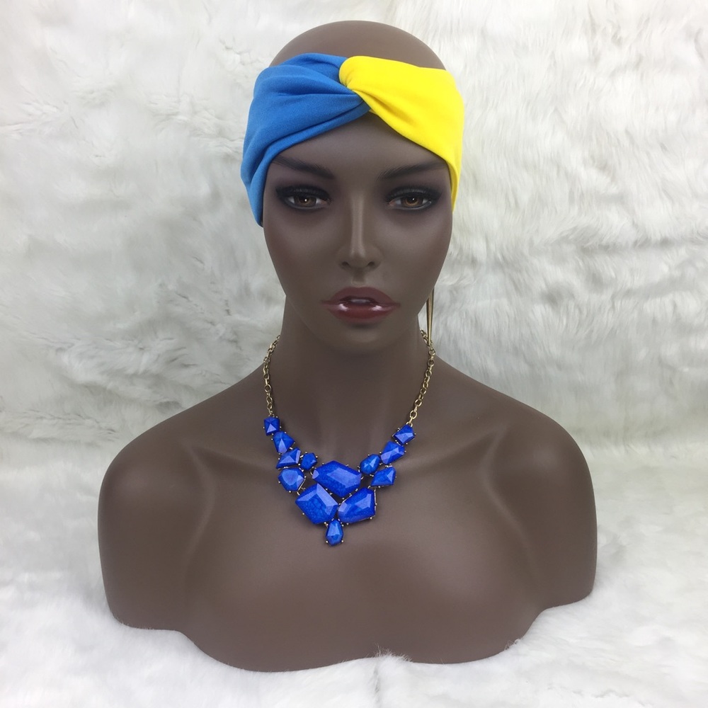 Turban Style Headband Blue & Yellow