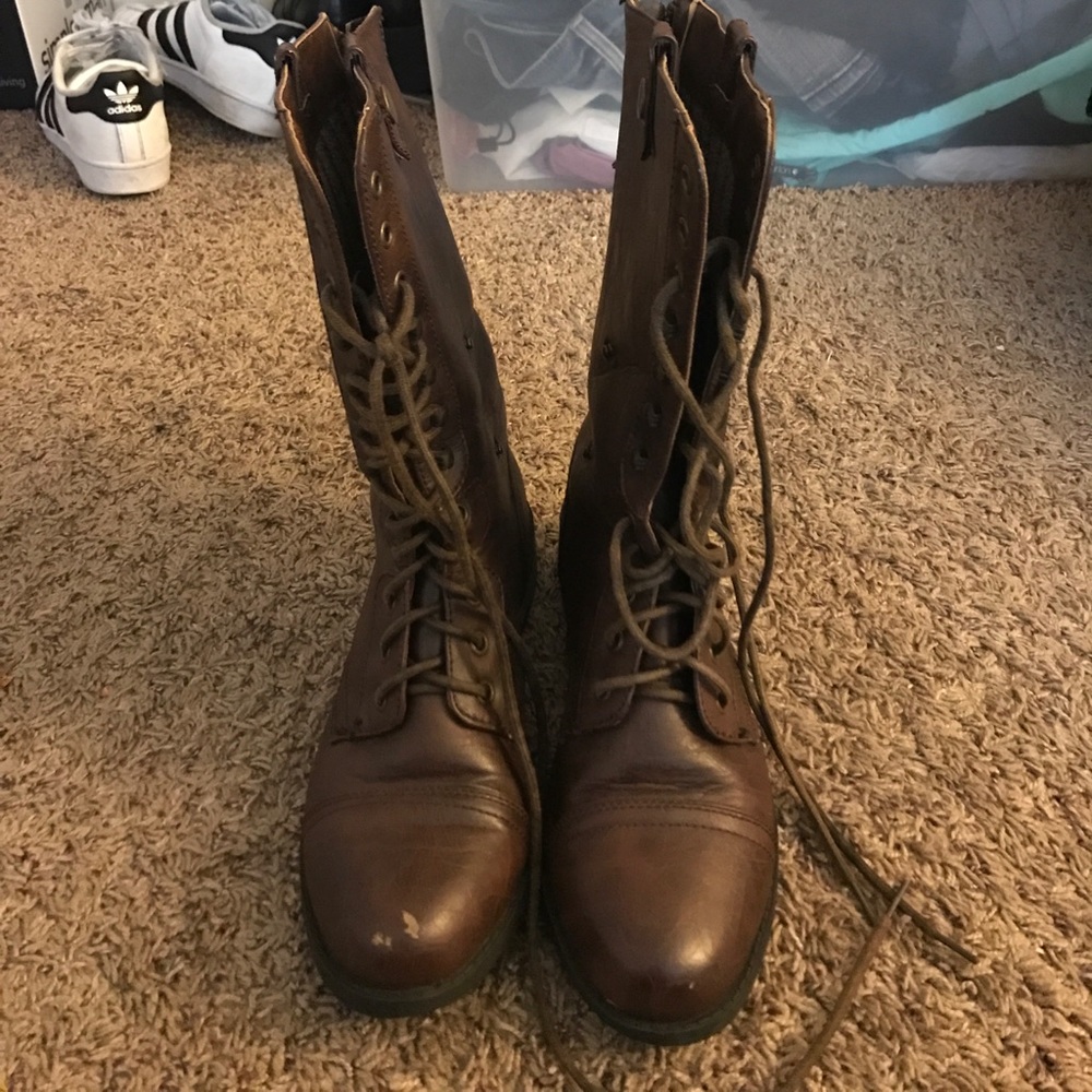 Brown combat boots