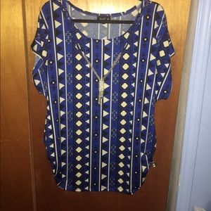 Short sleeve blue Aztec blouse