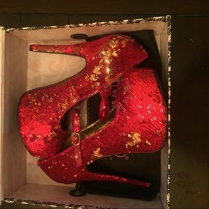 Bordello red and gold sequin heels size 9
