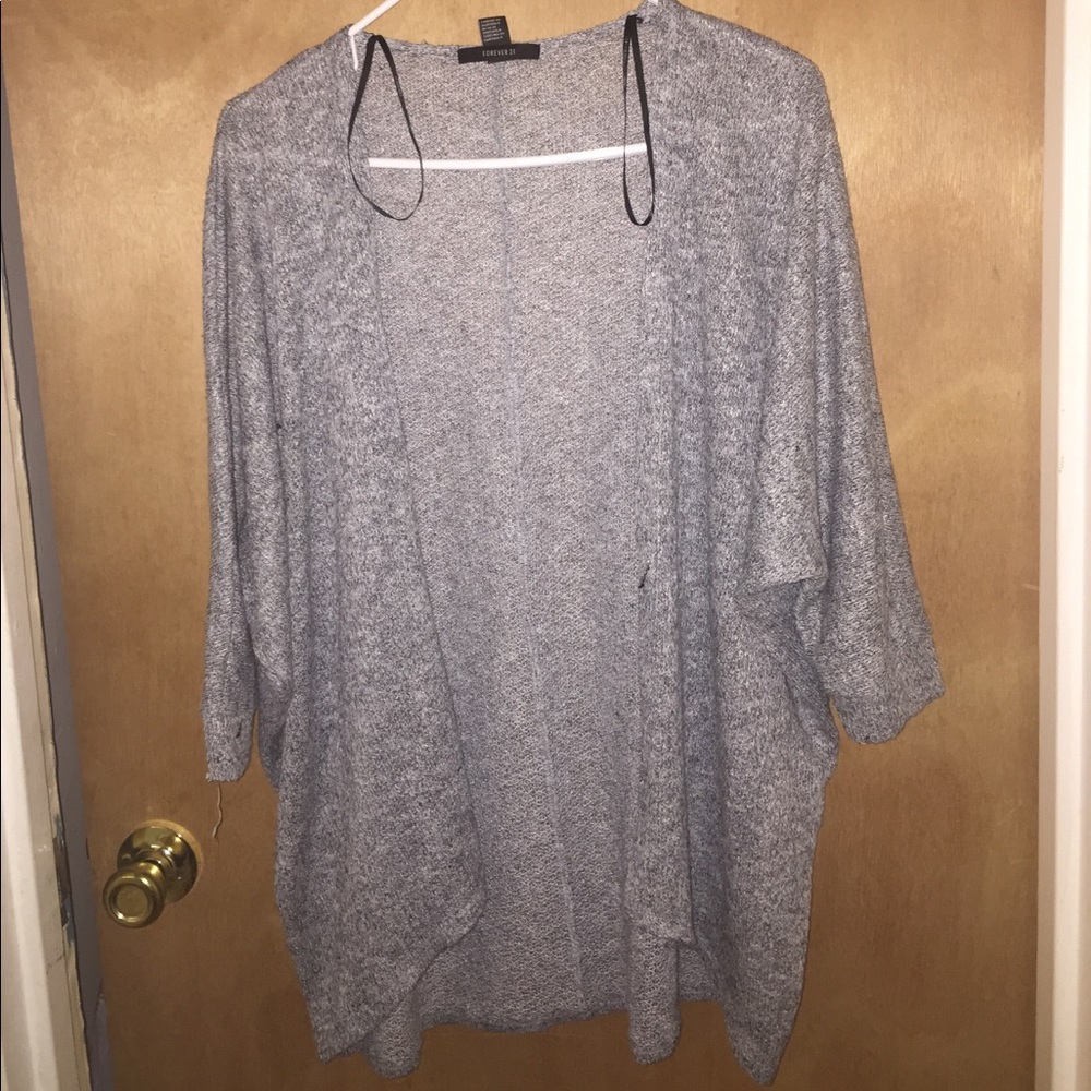Gray Open Front Cardigan