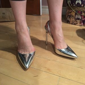 BCBG Max Azria Metallic Silver stilettos