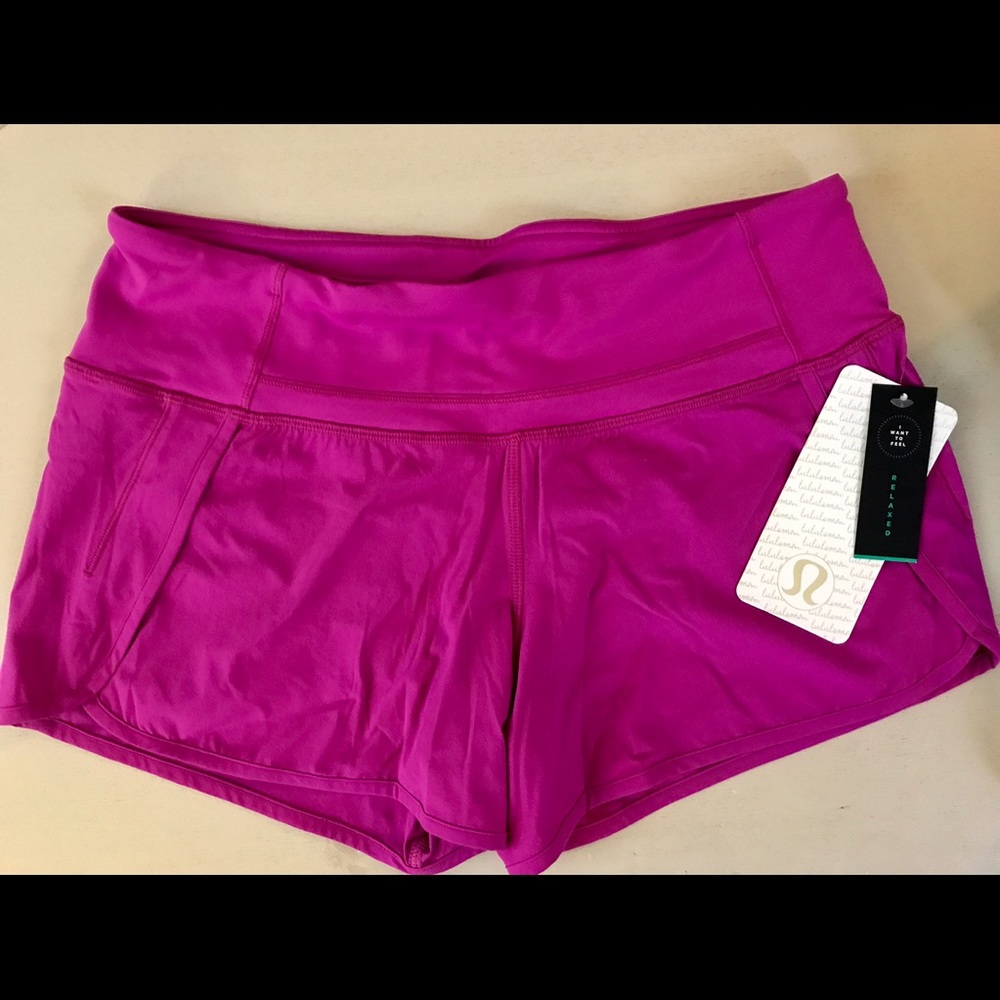 NWT Lululemon Fuchsia Run Times Shorts, Size 6