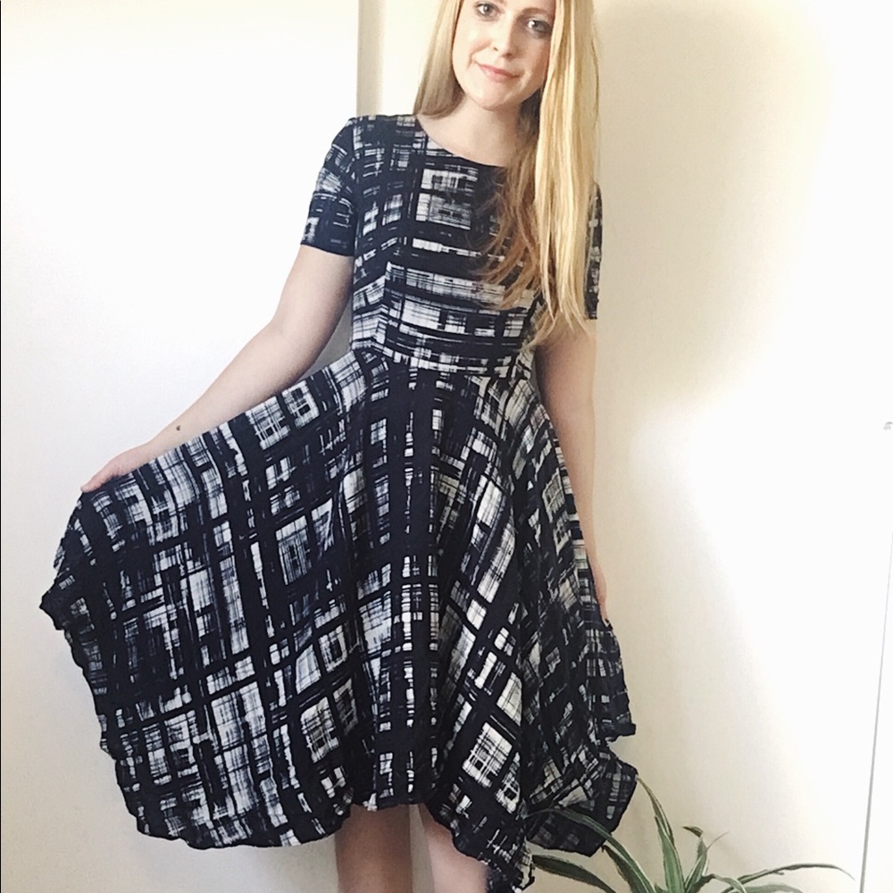 Anthropologie navy and white patterned dress